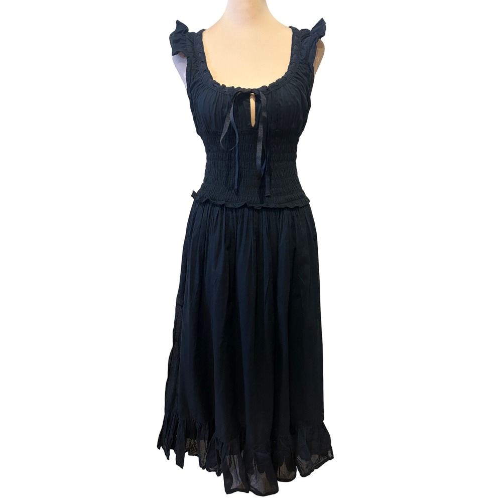 Kimchi Blue Maxi Dress Sz XS Black Smocked Corset Style Tie Witchy Vamp Goth